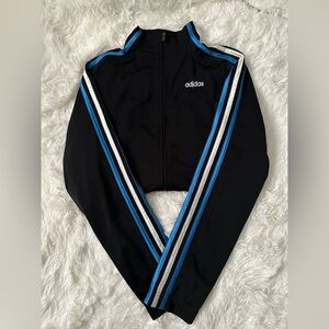 Adidas Black Track Jacket with Blue and White Stripes